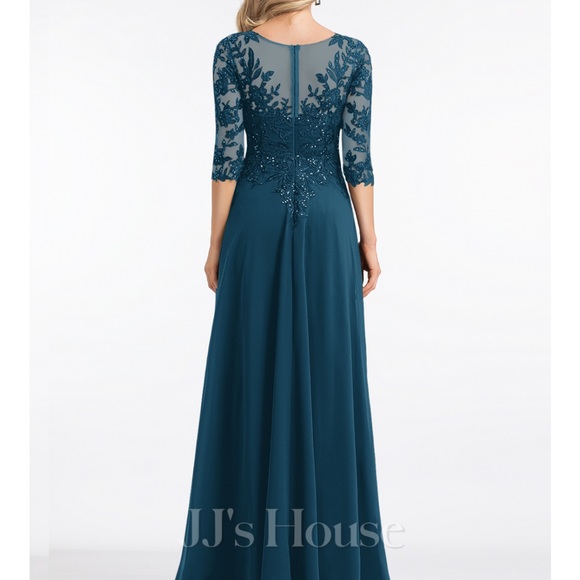 JJs House Teal Lace Long Sleeve Dress - Picture 2 of 7